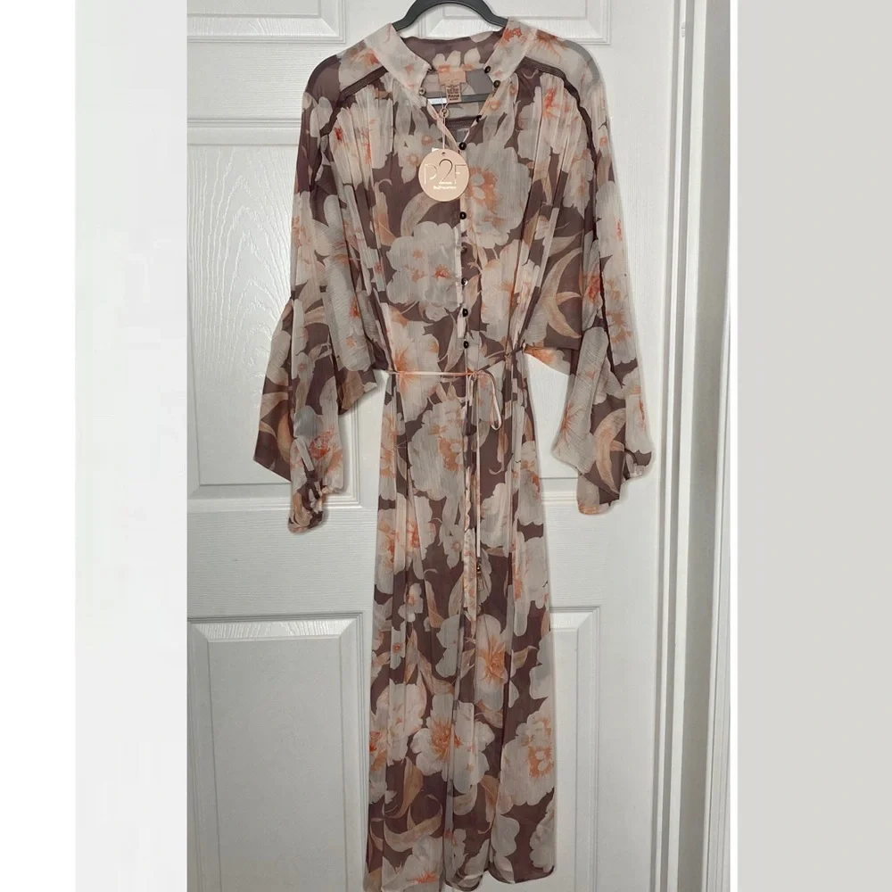 NWT P2 Floral Print Kimono Robe Swim Coverup Festival Pool